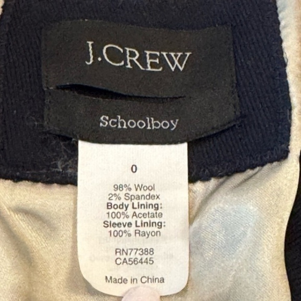 J.Crew Schoolboy Blazer Navy Blue Wool Blend Gold Crest Buttons Size 0 RN77388 - Picture 6 of 6